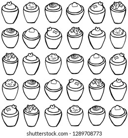 Hand chocolate candies pattern. Black and white food vector background.