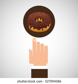 hand with chocolate donut vector illustration eps 10