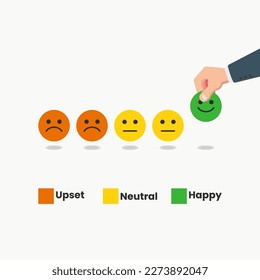 Hand choose a smile emoticon. Happy or satisfied customer rating experience illustration