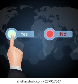 Hand Choose "Yes" on virtual screen. Business  concept. vector