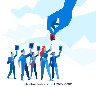 A hand chooses a candidate. Candidate selection concept