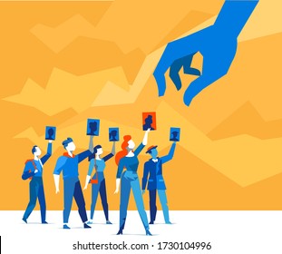 A hand chooses a candidate. Candidate selection concept