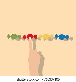 Hand choosing a candy, vector illustration design. Hands collection.
