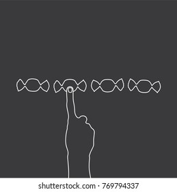 Hand choosing a candy, vector illustration design. Hands collection.
