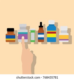 Hand choosing a medicine, vector illustration design. Hands collection.