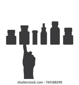 Hand choosing a medicine, vector illustration design. Hands collection.