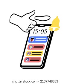 Hand choosing resume concept. HR manager looks through list of candidates for vacancy and shows thumbs up with palm. Recruitment and selection. Cartoon flat vector illustration in doodle style