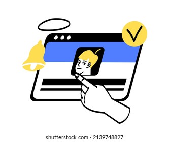 Hand choosing resume concept. Palm of HR manager points to curriculum vitae of suitable candidate for vacancy. Hiring and recruitment for work. Cartoon flat vector illustration in doodle style