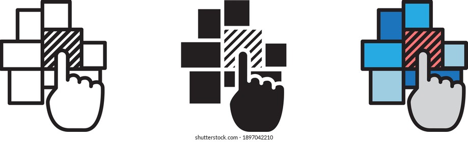 Hand choosing symbolising   interactivity icon, vector line illustration	
