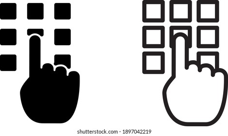 Hand choosing symbolising   interactivity icon, vector line illustration	
