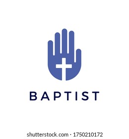 hand Christian cross baptist logo vector icon illustration