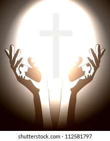 hand and christian cross silhouette