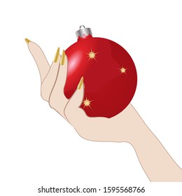 Hand with christmas tree toy. Vector art