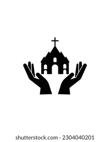 hand with church icon, vector best flat icon.