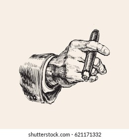 Hand With Cigar Vector Illustration 