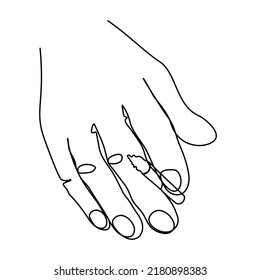 Hand with Cigarette Arm with Cigarette Smoker Continuous line drawing on white isolated vector fashion illustration Black on white Contour drawing One Line