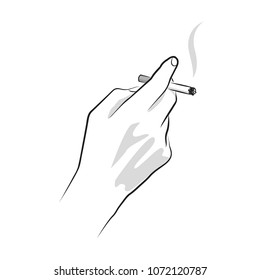 Hand with cigarette. No smoking poster or banner template. Vector sketch illustration.

