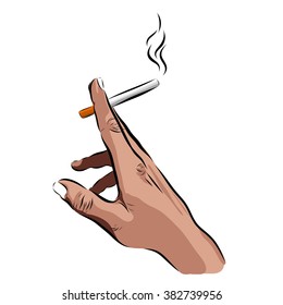 hand with cigarette on a white background. Vector EPS illustration