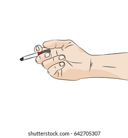 Hand with a cigarette on white background