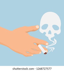 hand with cigarette  smoke skull vector