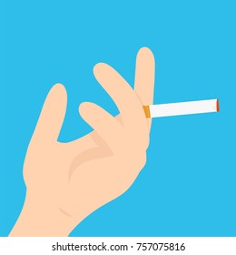 Hand with a cigarette,smoking concept. Vector modern flat style cartoon character illustration isolated on blue background. 