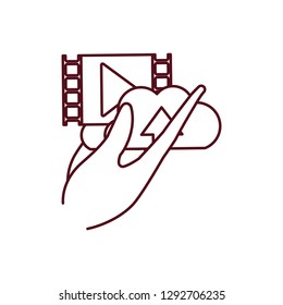 hand with cinema frame isolated icon