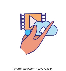 hand with cinema frame isolated icon