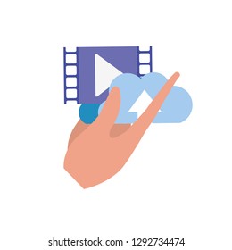 hand with cinema frame isolated icon