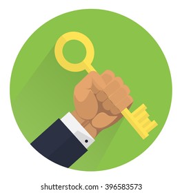 hand in circle on green background with key
