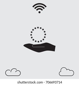 Hand and circle stars vector icon
