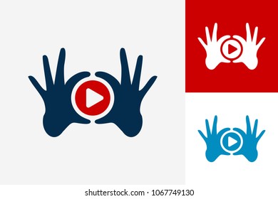 Hand Circle Video Play Logo Template Design Vector, Emblem, Design Concept, Creative Symbol, Icon