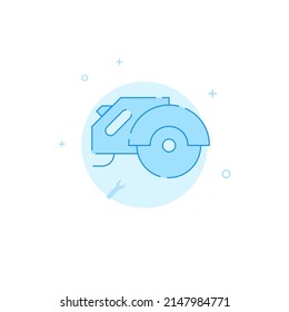 Hand circular saw vector icon. Flat illustration. Filled line style. Blue monochrome design. Editable stroke. Adjust line weight.