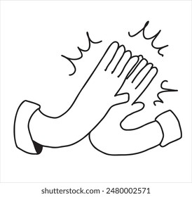 Hand clap, give five gesture. Outline doodle agreement. Friendship and applaud concept. Cartoon positive communication of two people. Sketch hand drawing