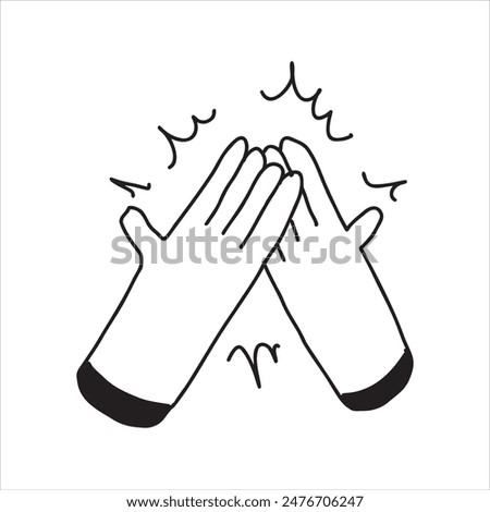 Hand clap, give five gesture. Sketch hand drawing. Friendship and applaud concept. Cartoon positive communication of two people. Outline doodle agreement