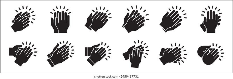 Hand clapping icon. Applause symbol. Hand claps icon set symbol of acclamation, compliment, appreciation, ovation, bravo, congratulation. Sign of applaud in flat graphic design and illustration.