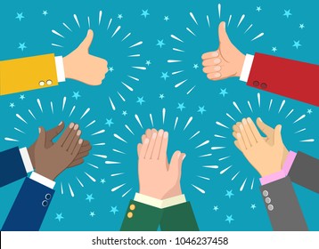 Hand claps. Clapping businessman hands vector illustration, human ovation celebrating applause