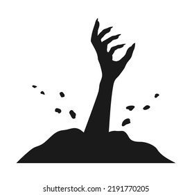 Hand with claws sticking out of the grave. Black silhouette of a Halloween hand on a white background. Vector illustration