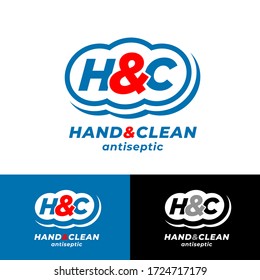 Hand and Clean. H & C monogram into rounded badge like clean cloud. Hand antiseptic medicine product. Logo and Label for antibacterial sanitizer gel. 
