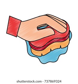 hand with cleaning brush isolated icon