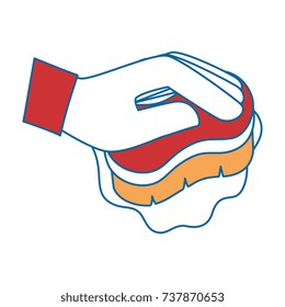 hand with cleaning brush isolated icon