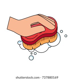 hand with cleaning brush isolated icon