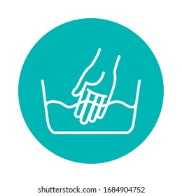 Hand in einen Putzeimer auf weißem Hintergrund, Blockstil, Vektorillustration