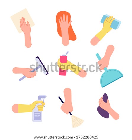 Similar – Image, Stock Photo Hand brushes to sweep and broom handle hanging on the wall in a storage room