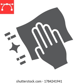 Hand with cleaning napkin glyph icon, hygiene and disinfection, wipe surface sign vector graphics, editable stroke solid icon, eps 10