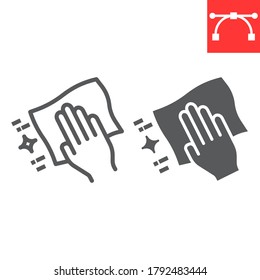 Hand With Cleaning Napkin Line And Glyph Icon, Hygiene And Disinfection, Wipe Surface Sign Vector Graphics, Editable Stroke Linear Icon, Eps 10