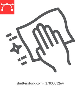 Hand with cleaning napkin line icon, hygiene and disinfection, wipe surface sign vector graphics, editable stroke linear icon, eps 10