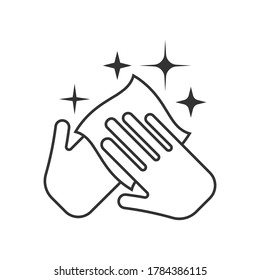 Hand with cleaning napkin line icon. Vector illustration. Eps 10.