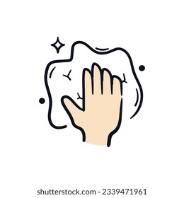 Hand cleaning with napkin or tissue wipe scrubbing hand drawn icon drawing vector illustration