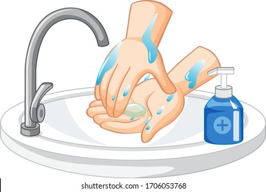 Hand cleaning on white background illustration