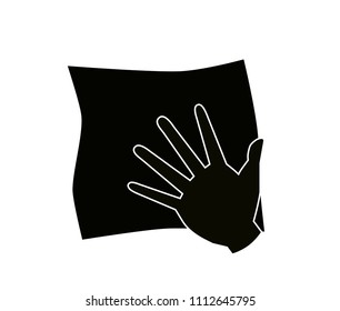 Hand with cleaning rag.  flat icon